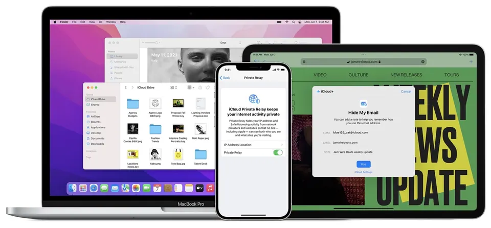 Mac, iPad và iPhone hiển thị các tính năng iCloud