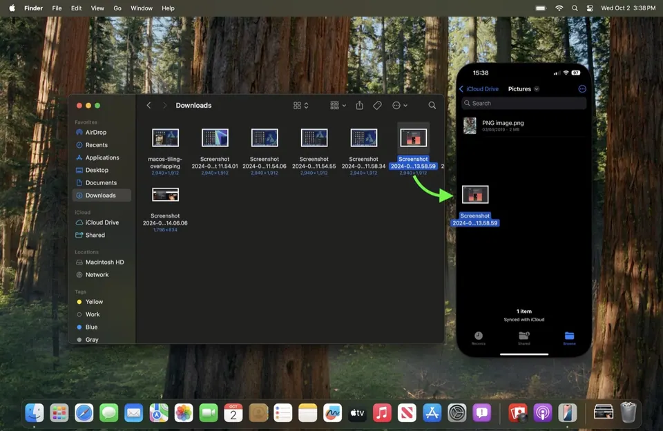 Kéo một file ảnh từ Finder vào cửa sổ iPhone Mirroring trên Mac