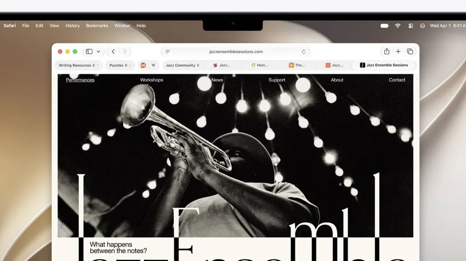 Safari trên Mac với thanh nhóm tab và trang web đang mở