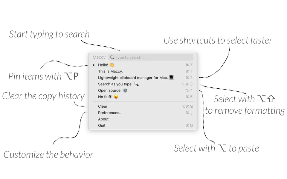 Lịch sử clipboard của Maccy. (Ảnh: maccy.app)