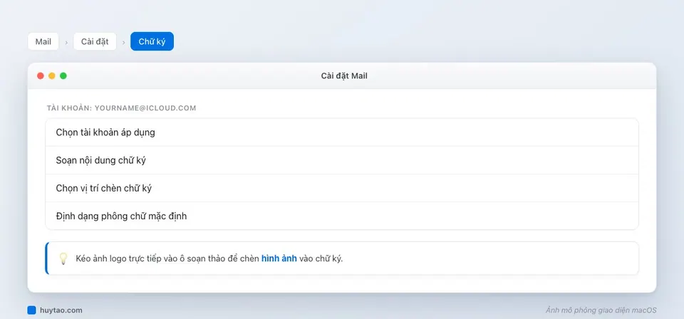 Cài đặt chữ ký email trong app Mail trên macOS
