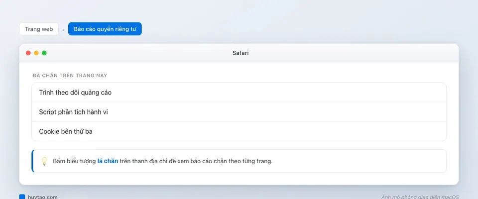 Báo cáo số lượng quảng cáo và trình theo dõi đã chặn trên Safari