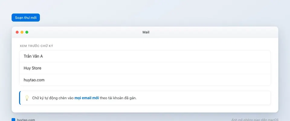 Xem trước chữ ký email khi soạn thư mới trên Mac