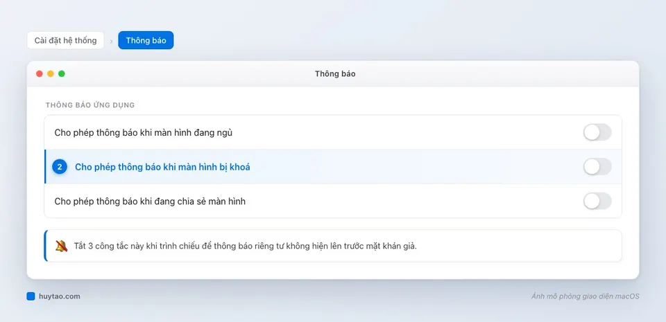 Cài đặt Thông báo trên macOS