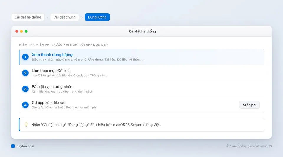 Kiểm tra dung lượng miễn phí trên macOS