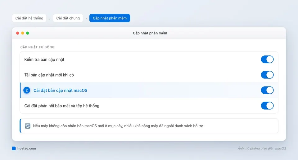 Màn hình Cập nhật phần mềm trên macOS