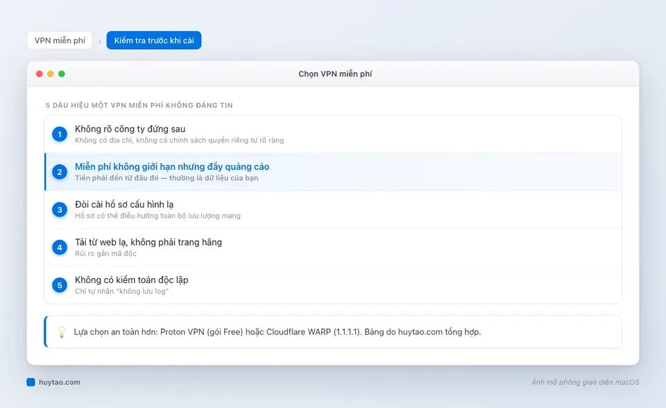 Dấu hiệu VPN miễn phí không đáng tin