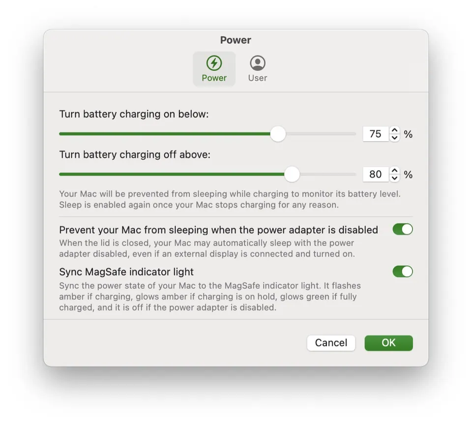 Battery Toolkit đặt giới hạn mức sạc cho MacBook