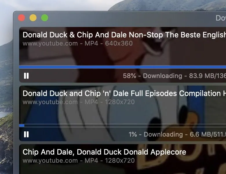 Downie đang tải nhiều video cùng lúc. (Ảnh: software.charliemonroe.net)