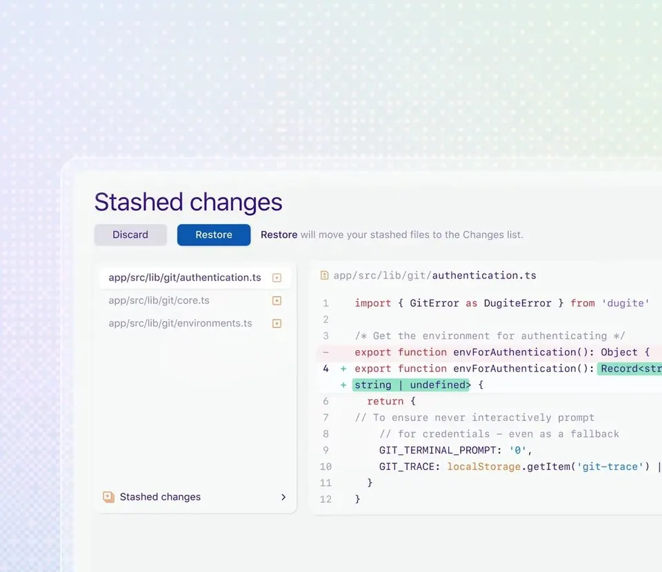 Cất tạm thay đổi (Stashed changes). (Ảnh: desktop.github.com)