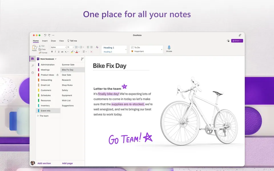 Một nơi cho tất cả ghi chú: notebook, section và page. (Ảnh: App Store)