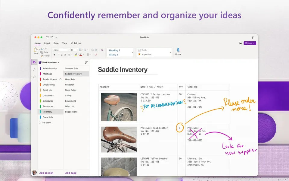 Chèn hình ảnh và nội dung vào trang ghi chú OneNote. (Ảnh: App Store)