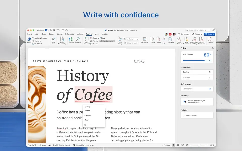 Giao diện soạn thảo và định dạng trong Word cho Mac. (Ảnh: App Store)
