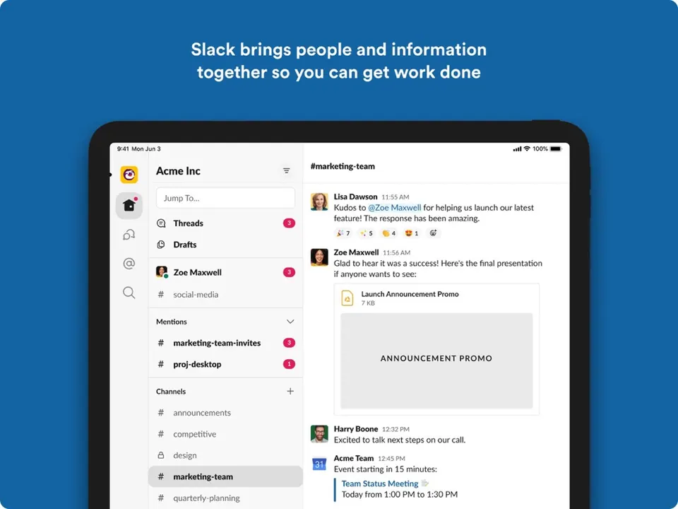 Giao diện Slack trên Mac/iPad