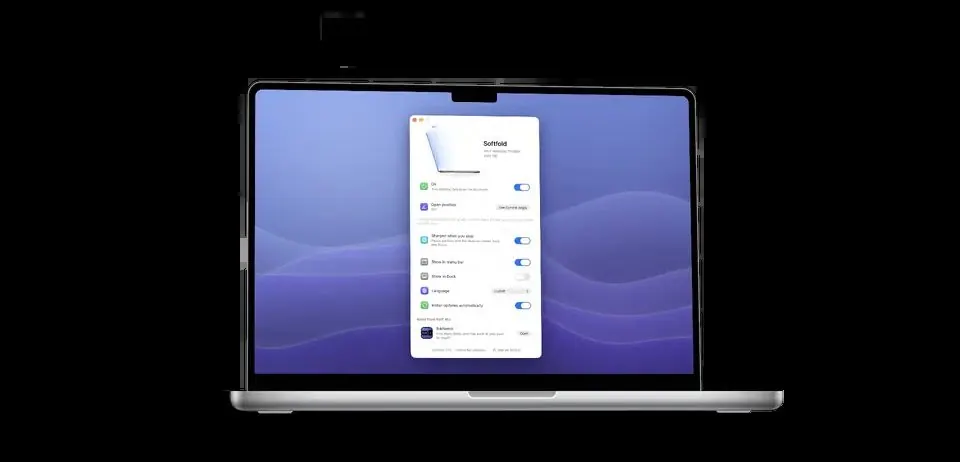 Softfold: desktop MacBook ngả ra sau và mờ dần khi gập nắp. (Ảnh: GitHub ReffWu/softfold)
