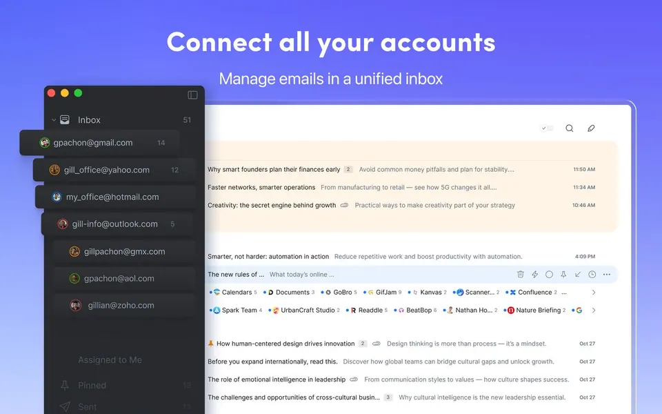 Kết nối nhiều tài khoản email vào hộp thư hợp nhất. (Ảnh: App Store)