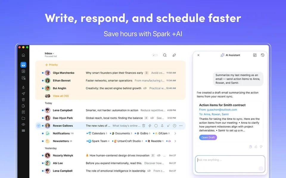 Viết, trả lời và lên lịch email nhanh hơn với Spark +AI. (Ảnh: App Store)