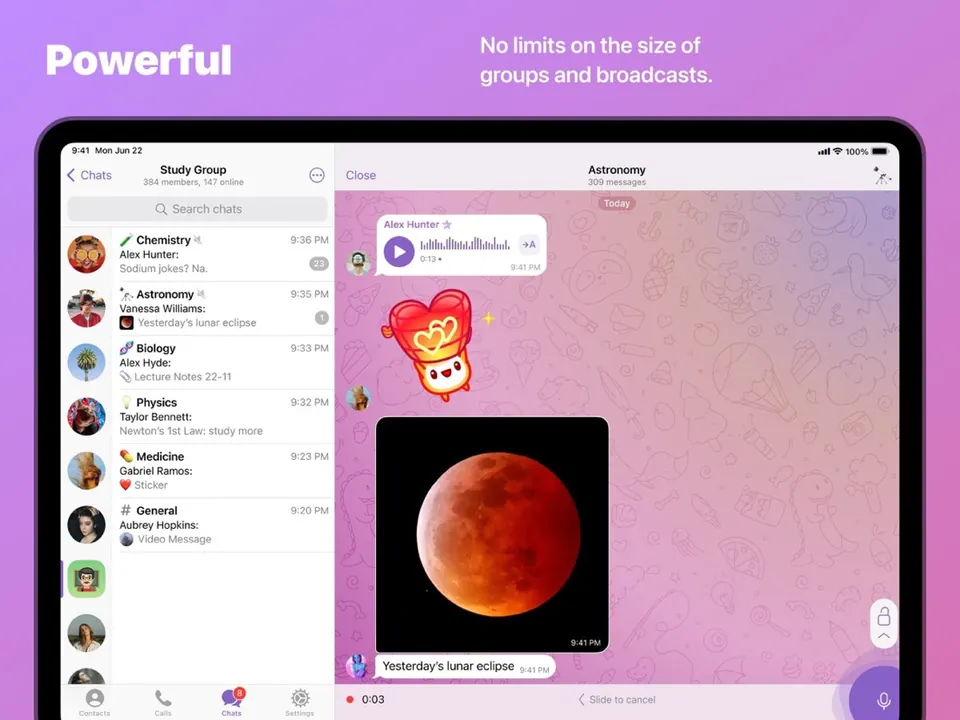 Giao diện Telegram trên Mac/iPad