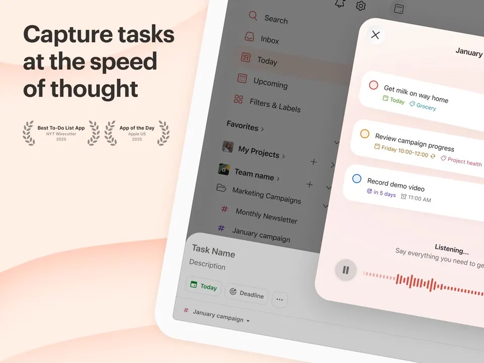 Giao diện Todoist trên Mac