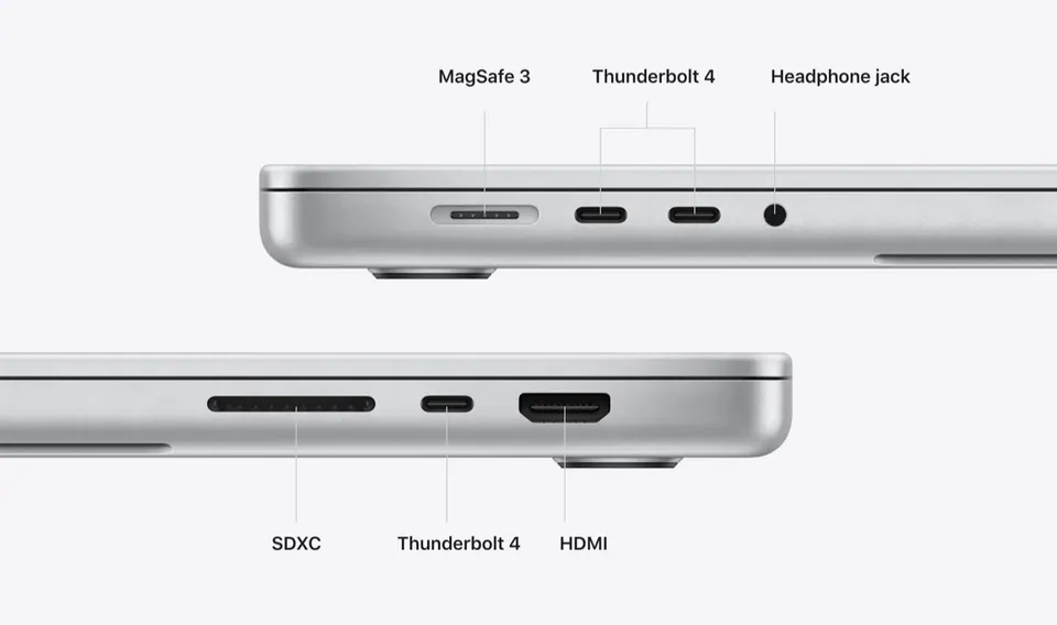 Các cổng MagSafe 3, Thunderbolt và HDMI trên MacBook Pro