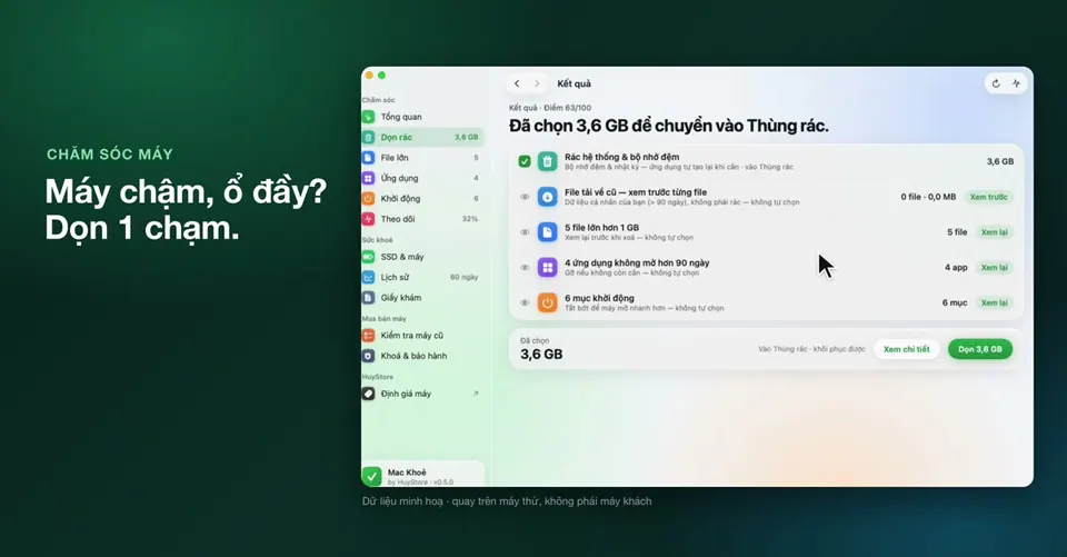 Mac đầy ổ, chậm, pin chai? Mac Khoẻ xử lý giúp bạn